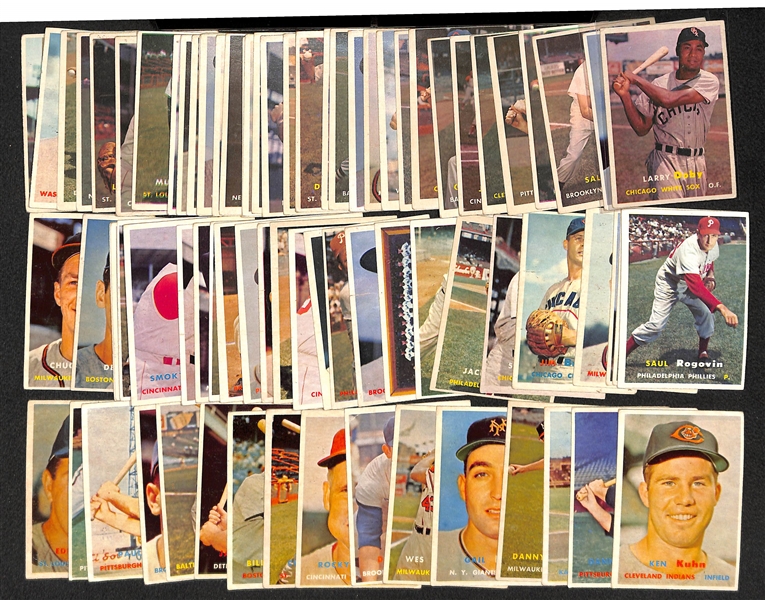 Lot of 81 Different 1957 Topps Baseball Cards w. Larry Doby