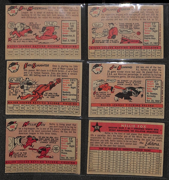Lot of 108 Different 1958 Topps Baseball Cards w. Bill Mazeroski
