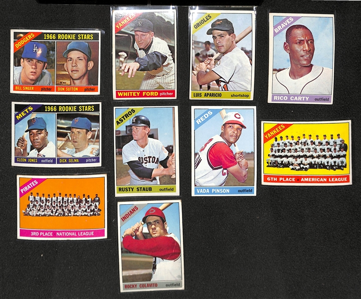 Lot of 160 Assorted 1966 Topps Baseball Cards w. Don Sutton RC