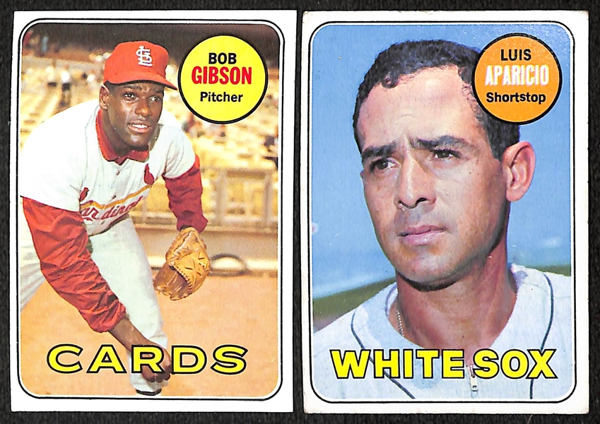 Lot of 350 Assorted 1969 Topps Baseball Cards w. Bob Gibson