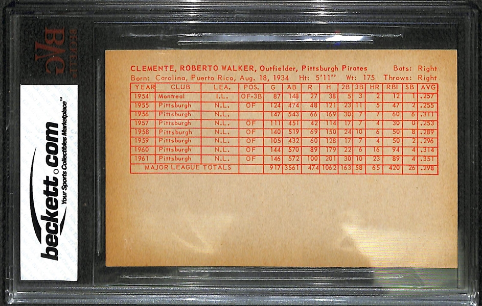 1962 Exhibit Stat Back Roberto Clemente Graded Beckett BVG 5.5