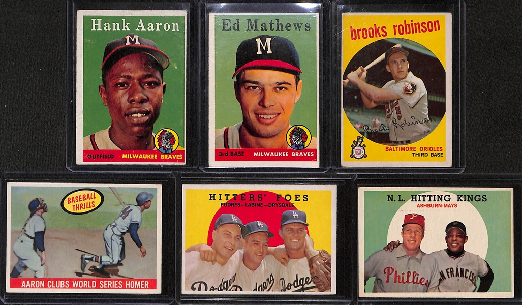 Lot of 6 Topps Star Cards from 1958-1959 w. 1958 Hank Aaron