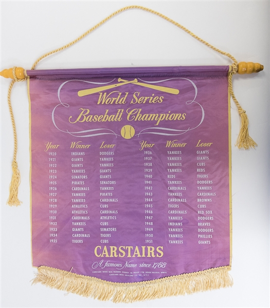 1952 Carstairs Whiskey World Series Baseball Champions Banner