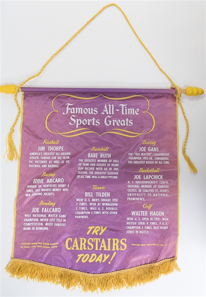 1952 Carstairs Whiskey All-Time Sports Greats Banner (With Babe Ruth & Jim Thorpe)