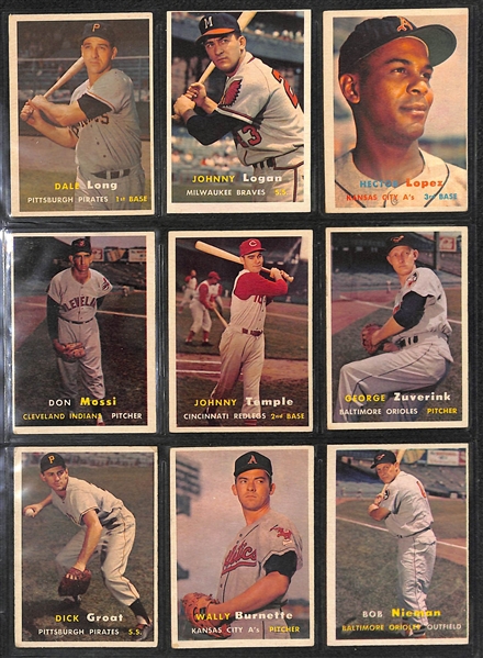 Lot of 239 Different 1957 Topps Baseball Cards w. Whitey Herzog RC & 46 Mid-Series Cards
