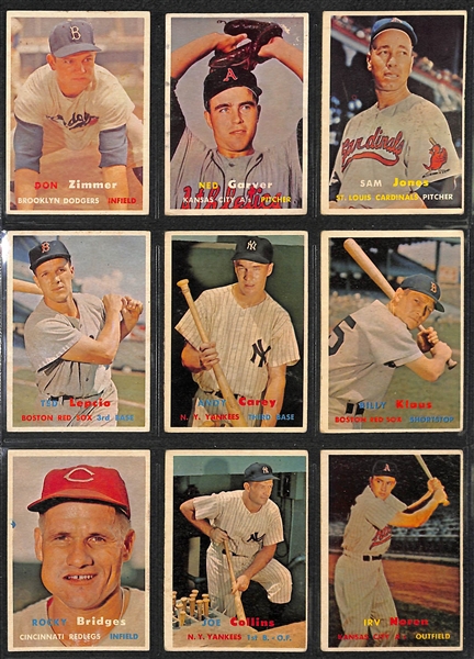 Lot of 239 Different 1957 Topps Baseball Cards w. Whitey Herzog RC & 46 Mid-Series Cards