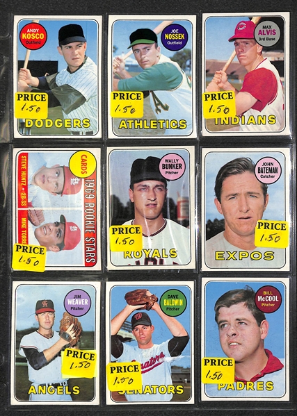 Lot of 350+ Assorted 1969 Topps Baseball Cards w. Hank Aaron
