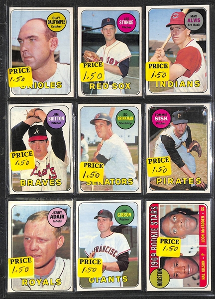 Lot of 350+ Assorted 1969 Topps Baseball Cards w. Hank Aaron