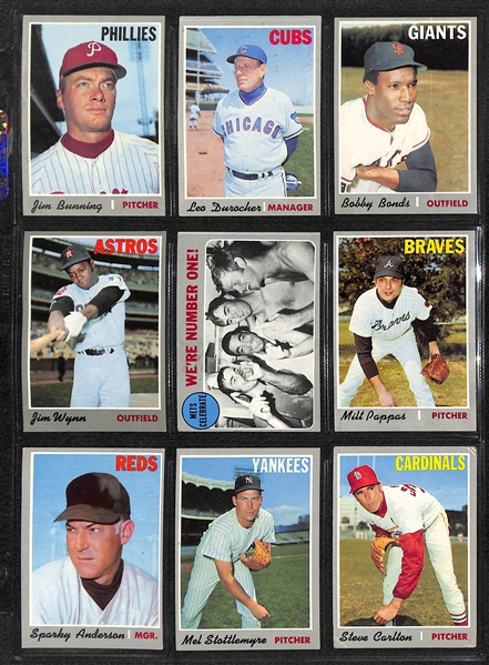 Lot of 250+ Assorted 1970 Topps Baseball Cards w. Jim Bunning