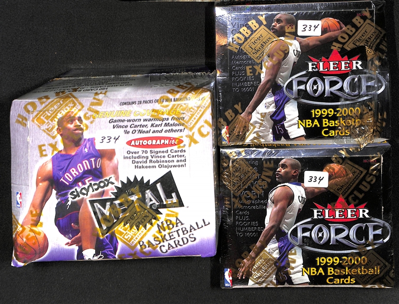 Lot of (3) 1999-2000 Fleer/Skybox Basketball Sealed Hobby Boxes ((2) 1999-2000 Fleer Force, 1999-2000 Skybox Metal)