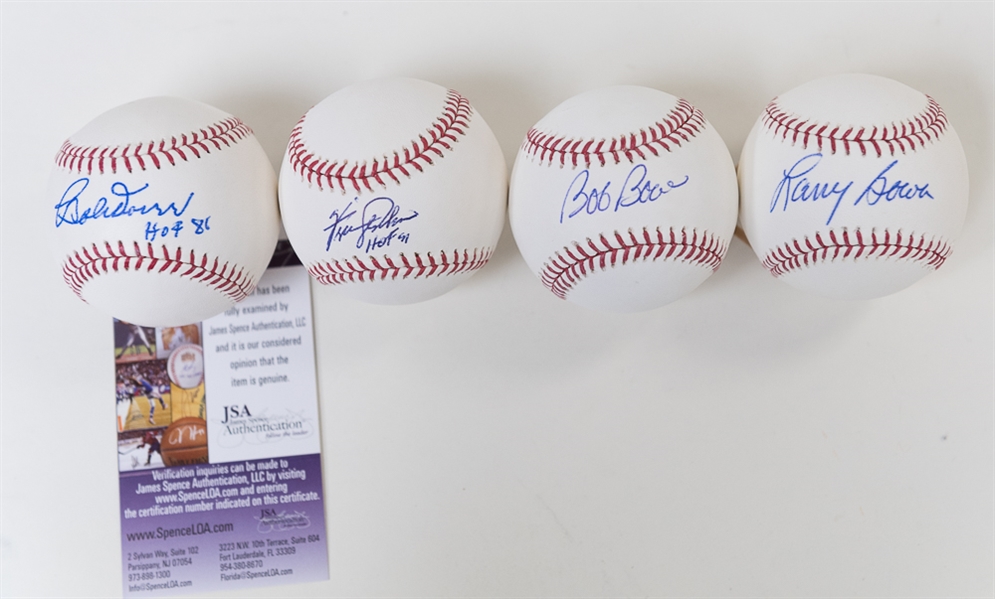 Lot of (4) Signed Baseballs w/ Doerr (HOF), Jenkins (HOF), Bowa, and Boone