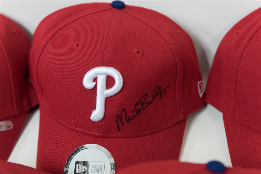 Lot of 7 Signed Phillies Player/Coach Hats (All MLB Certified) - with Wally Joyner and Erik Kratz