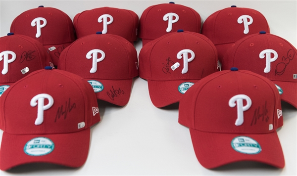 Lot of 10 Signed Phillies Hats (All MLB Certified) - with Clay Buchholz, Darin Ruf, Cody Asche, +