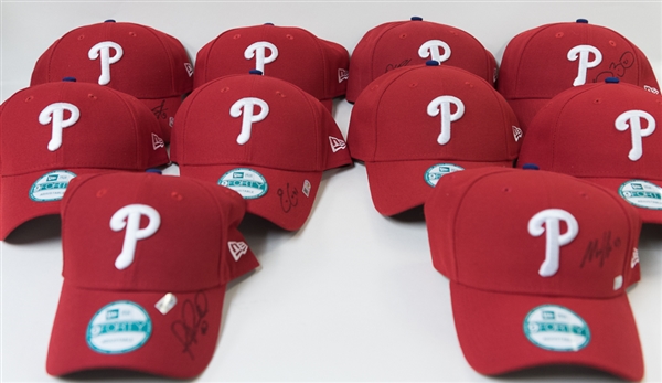 Lot of 10 Signed Phillies Hats (All MLB Certified) - with Clay Buchholz, +