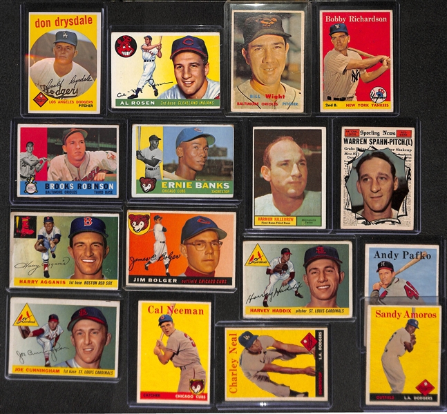 Lot of 16 - 1955-1961 Topps Baseball Cards w. 1959 Don Drysdale