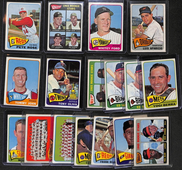 Lot of 17 - 1965 Topps Baseball Cards w. Rose/Ford/Hunter Rookie Cards