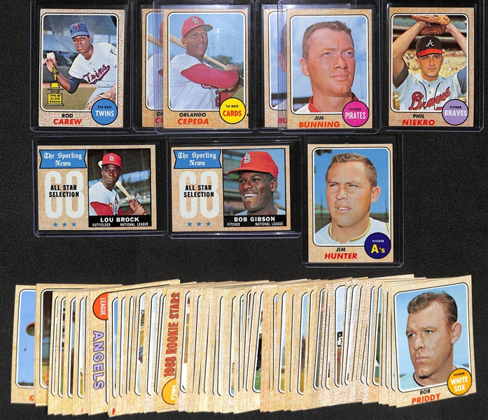 Lot of 105 - 1968 Topps Baseball Cards w. Rod Carew