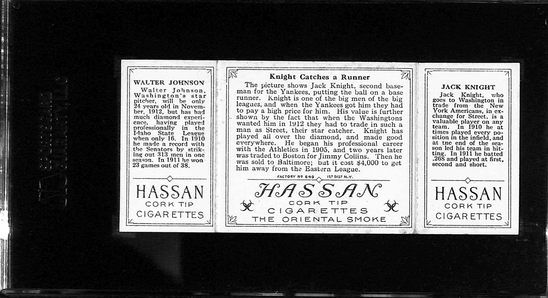 1912 T202 Hassan Triple Folder Walter Johnson & Knight SGC 84 (7) Near Mint - RARE High Grade