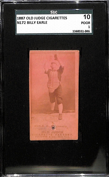 RARE 1887 Old Judge Cigarette N172 Bill Earle Graded SGC 10 (One of the Best Catchers in the 1800s)