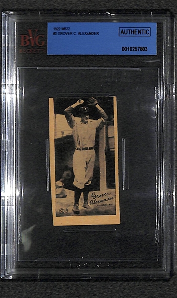 RARE 1922 W572 Grover C. Alexander (HOFer) Graded Beckett Authentic Strip Card