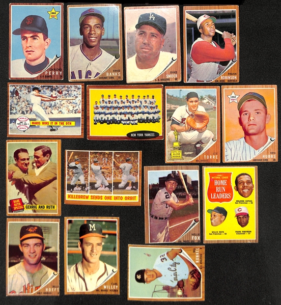 Lot of 214 Different 1962 Topps Baseball Cards w. Gaylord Perry Rookie Card