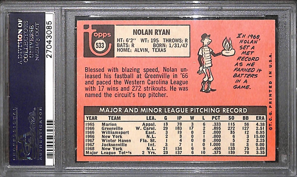 1969 Topps Nolan Ryan (2nd Year) #533 Graded PSA 6 (EX-Mint)