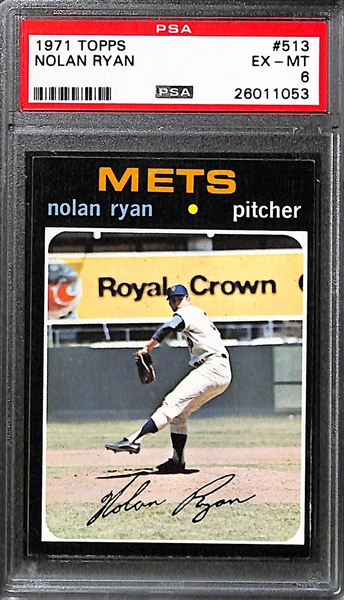 3-Card Nolan Ryan 1970 & 1971 Graded Topps Lot: 1970 (#712 Hi #) PSA 5; 1970 (#513) PSA 6 ; 1970 (#197) PSA 5 