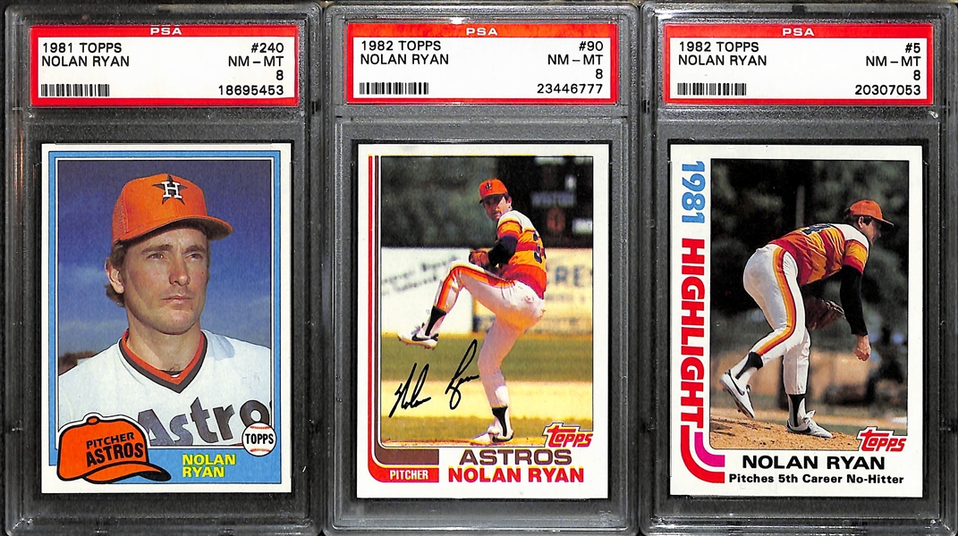 1977-1986 Topps Nolan Ryan PSA Graded Lot (13 Cards) all PSA 7, 8, or 9