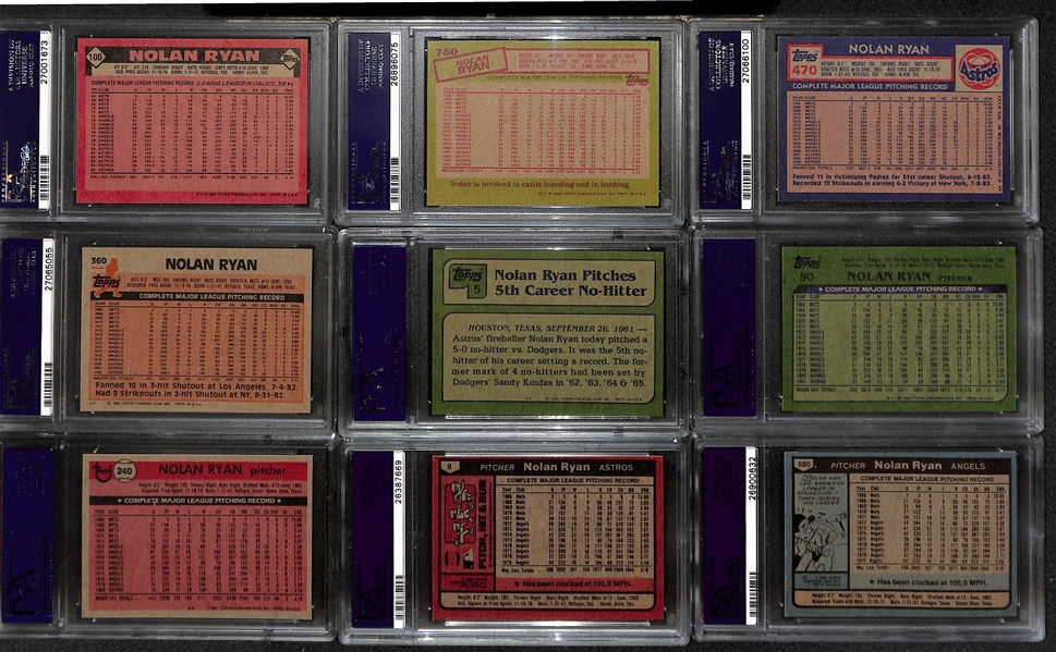 1977-1986 Topps Nolan Ryan PSA Graded Lot (13 Cards) all PSA 7, 8, or 9