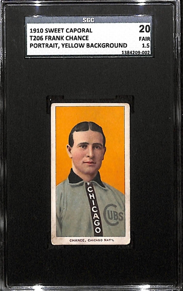 1910 T206 Frank Chance HOF (Portrait, Yellow Background) Sweet Caporal Back SGC 20 (1.5) Fair