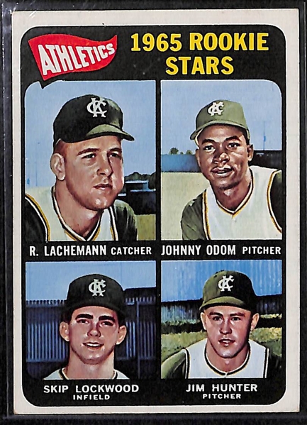 Rookie Cards of HOFers Reggie Jackson (1969 Topps) and Jim Catfish Hunter (1965 Topps)