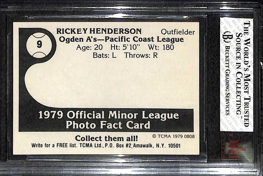 1979 TCMA Rickey Henderson Ogden A's Minor League Pre-Rookie Graded Beckett BVG 7.5