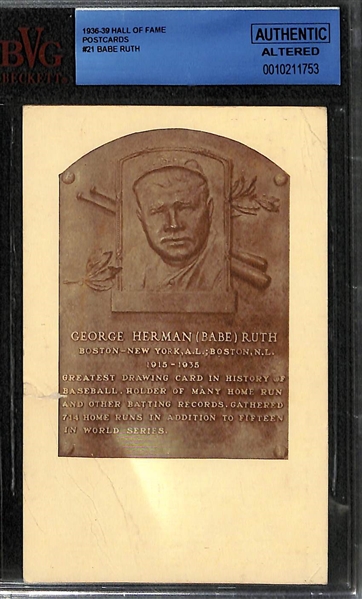 1936-1939 Babe Ruth Hall Of Fame Plaque Post Card - BVG Authentic