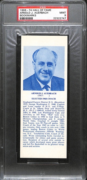 1968-74 Hall of Fame Bookmark Red Auerbach PSA 9 Mint