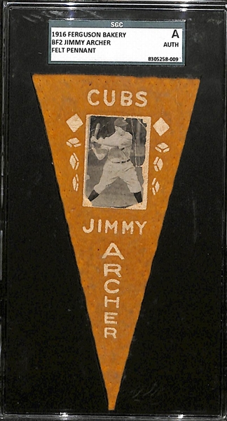 1916 Ferguson Bakery BF2 Felt Pennant Jimmy Archer (Cubs) SGC Authentic