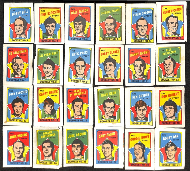 1971-72 Topps Hockey Booklet Complete Set (24),  VG-NM, w/ Clarke, Orr, Howe, Dryden, Hull 