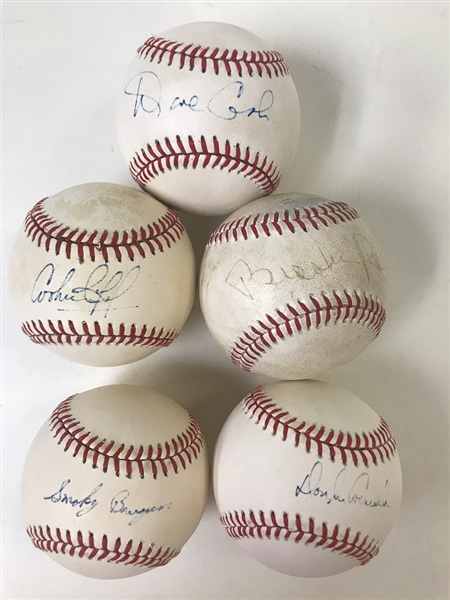  Autographed Baseball Lot of 5 Balls w. Brooks Robinson, Smoky Burgess, & Cookie Rojas