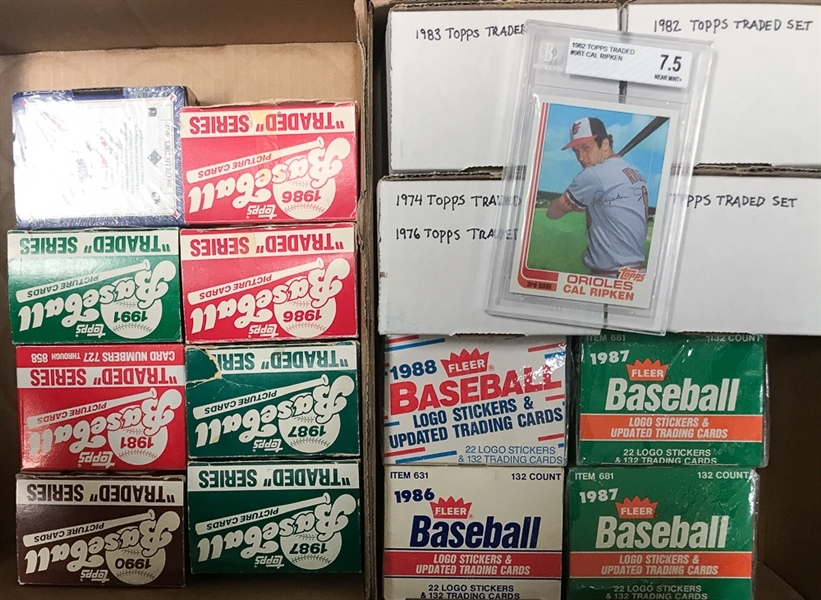 Lot of 17 Baseball Traded Sets - Topps, Fleer, Upper Deck - w. 1982 Topps Traded Set w. Cal Ripken BGS 7.5
