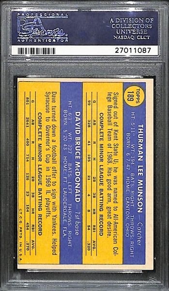 1970 Topps Thurman Munson (Yankees) Rookie Card #189 Graded PSA 6 (EX-Mint)