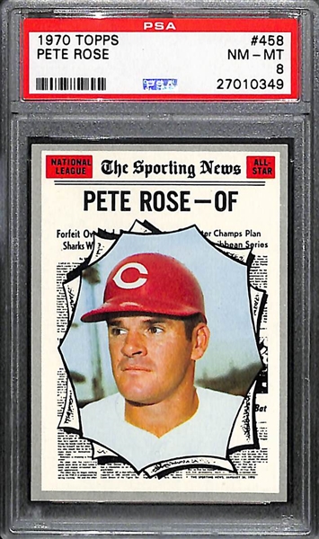 1970 Topps Pete Rose Sporting News All Star (Reds) Card #458 Graded PSA 8 (NM-Mint)