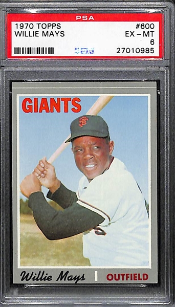 1970 Topps Willie Mays (Giants) Card #600 Graded PSA 6 (EX-Mint)