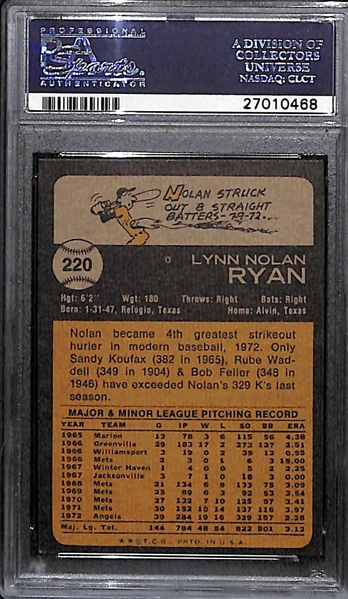 1973 Topps Nolan Ryan (Angels) Card #220 Graded PSA 8 (NM-Mint)