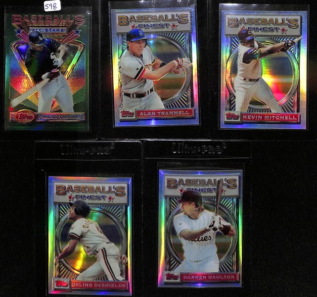 1993 Topps Finest Refractor Lot of (5) w/ Frank Thomas, Darren Daulton, Alan Trammell, Delino DeShields, and Kevin Mitchell.