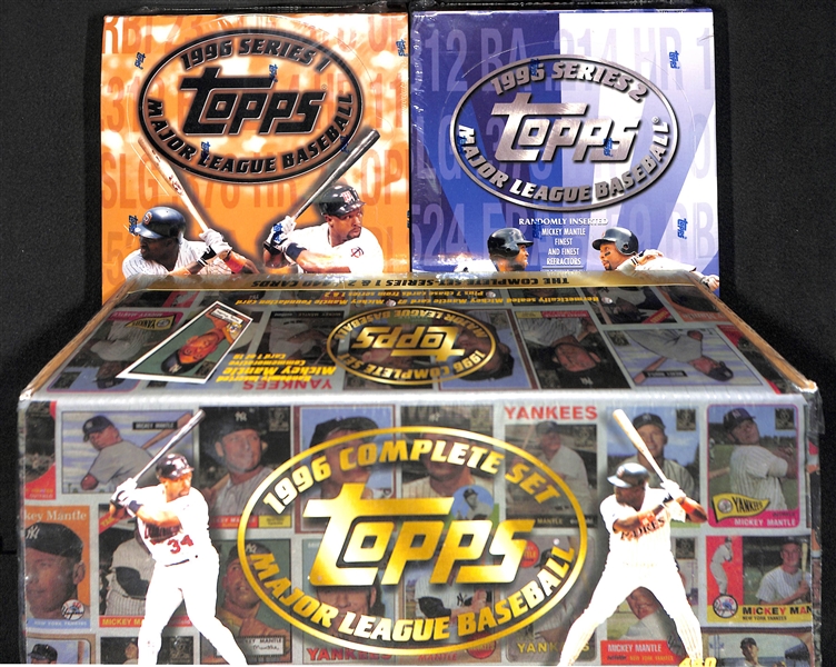 1996 Topps Baseball Series 1 Wax Box, 1996 Topps Baseball Series 2 Wax Box, 1996 Topps Baseball Complete Factory Set - All Sealed Hobby Boxes!