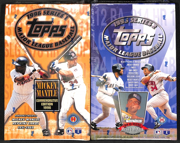 1996 Topps Baseball Series 1 Wax Box, 1996 Topps Baseball Series 2 Wax Box, 1996 Topps Baseball Complete Factory Set - All Sealed Hobby Boxes!