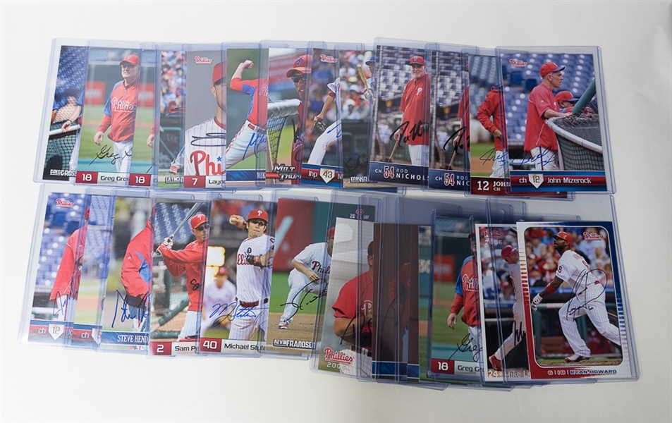 Lot of (28) Signed Phillies 4x6 Player Cards w/ Ryan Howard, Mike Lieberthal, and Larry Bowa