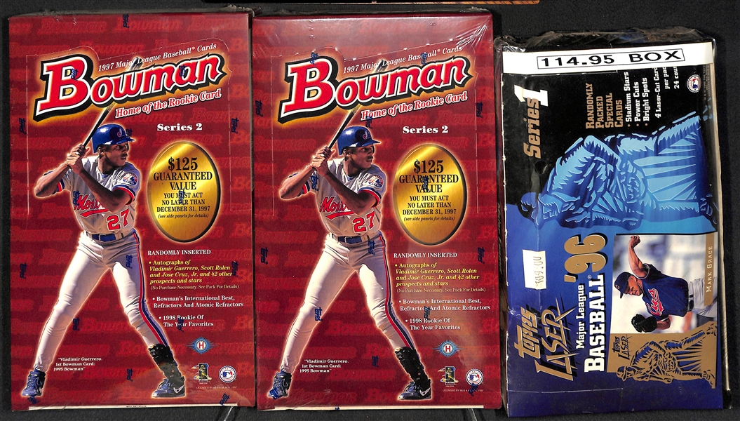 Lot of (3) Unopened/Sealed Baseball Hobby Boxes (1996-1997) inc. (2) 1997 Bowman and 1996 Topps Laser