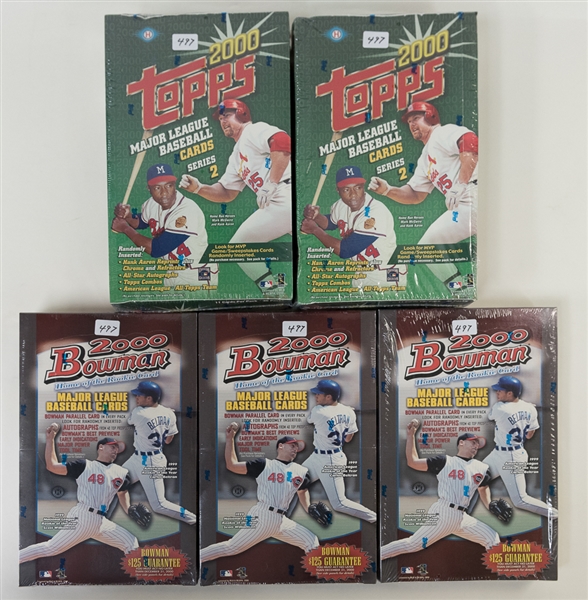 Lot of (5) Unopened/Sealed 2000 Baseball  Hobby Boxes, Inc. (3) Bowman and (2) Topps Series 2.
