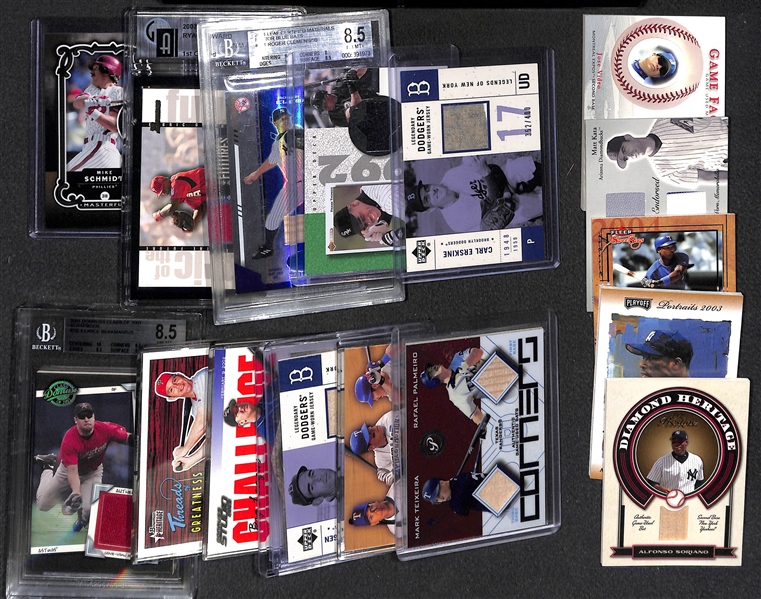 Lot of (17) Baseball Game-Worn Relic Cards - Mostly Stars/HOFers (M. Schmidt, Thome, Clemens, F. Thomas, +)