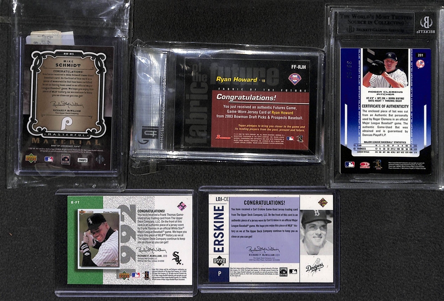 Lot of (17) Baseball Game-Worn Relic Cards - Mostly Stars/HOFers (M. Schmidt, Thome, Clemens, F. Thomas, +)